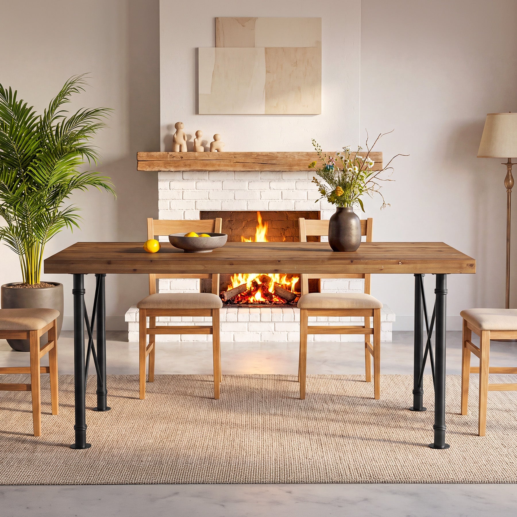 63" Rectangular Dining Table, Solid Wood Kitchen Table with Sturdy X-Shaped Legs for 4-6