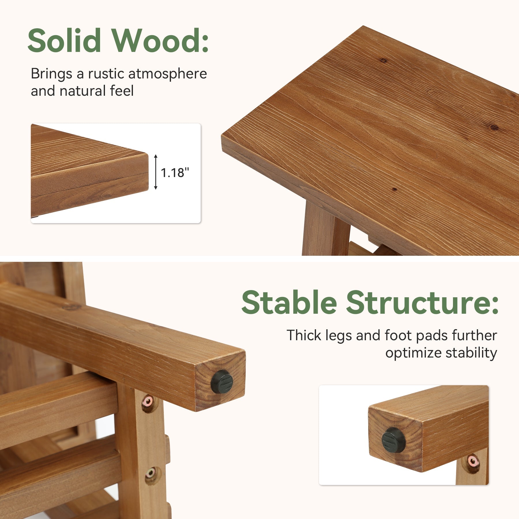 55" Solid Wood Entryway Bench, 2-Tier Shoe Bench with Shelf for Hallway
