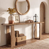 70.9" Solid Wood Console Table, Live Edge Entryway Sofa Table with Wavy Legs 3