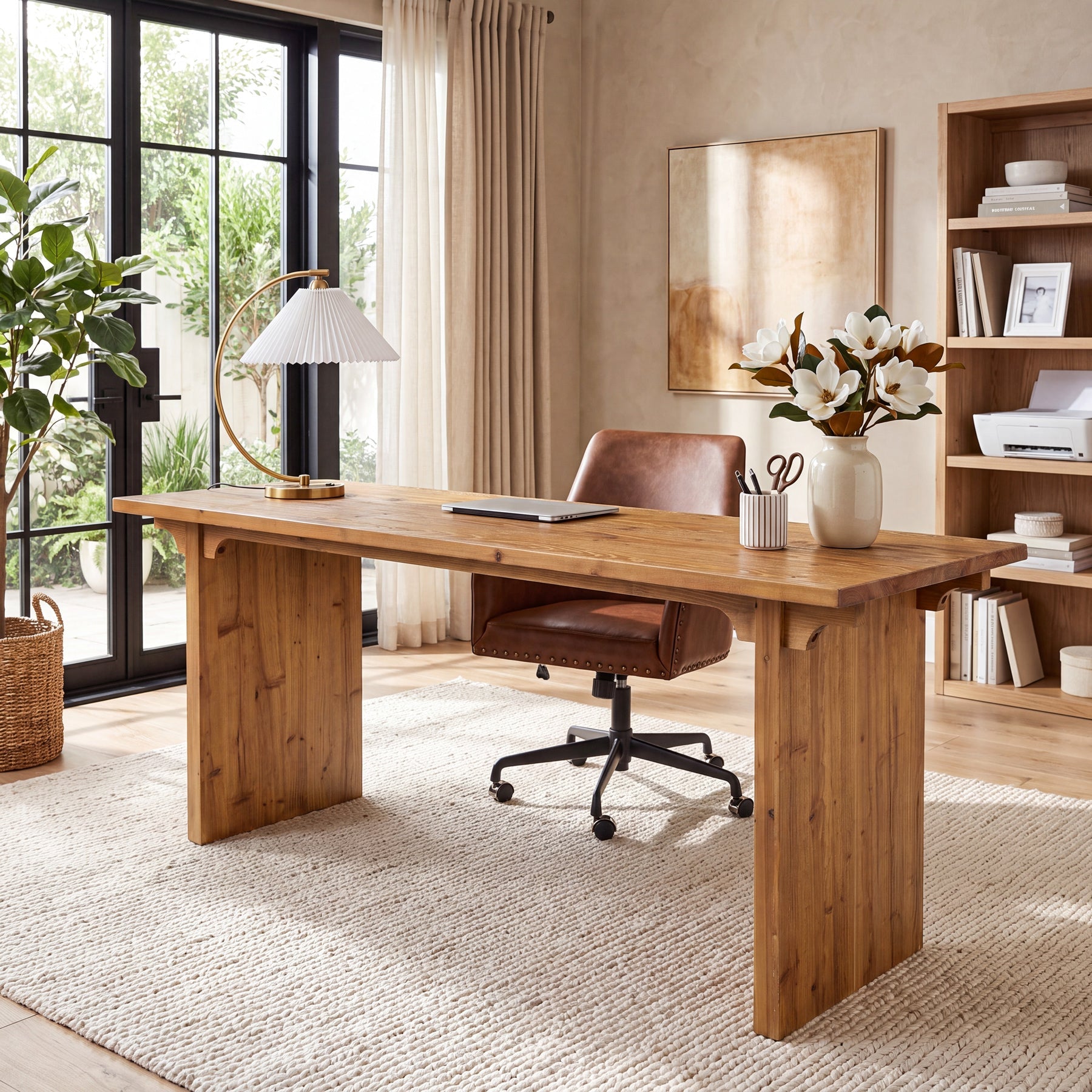 Solid Wood Executive Desk, 70.9" Computer Desk with Panel Legs for Home Office