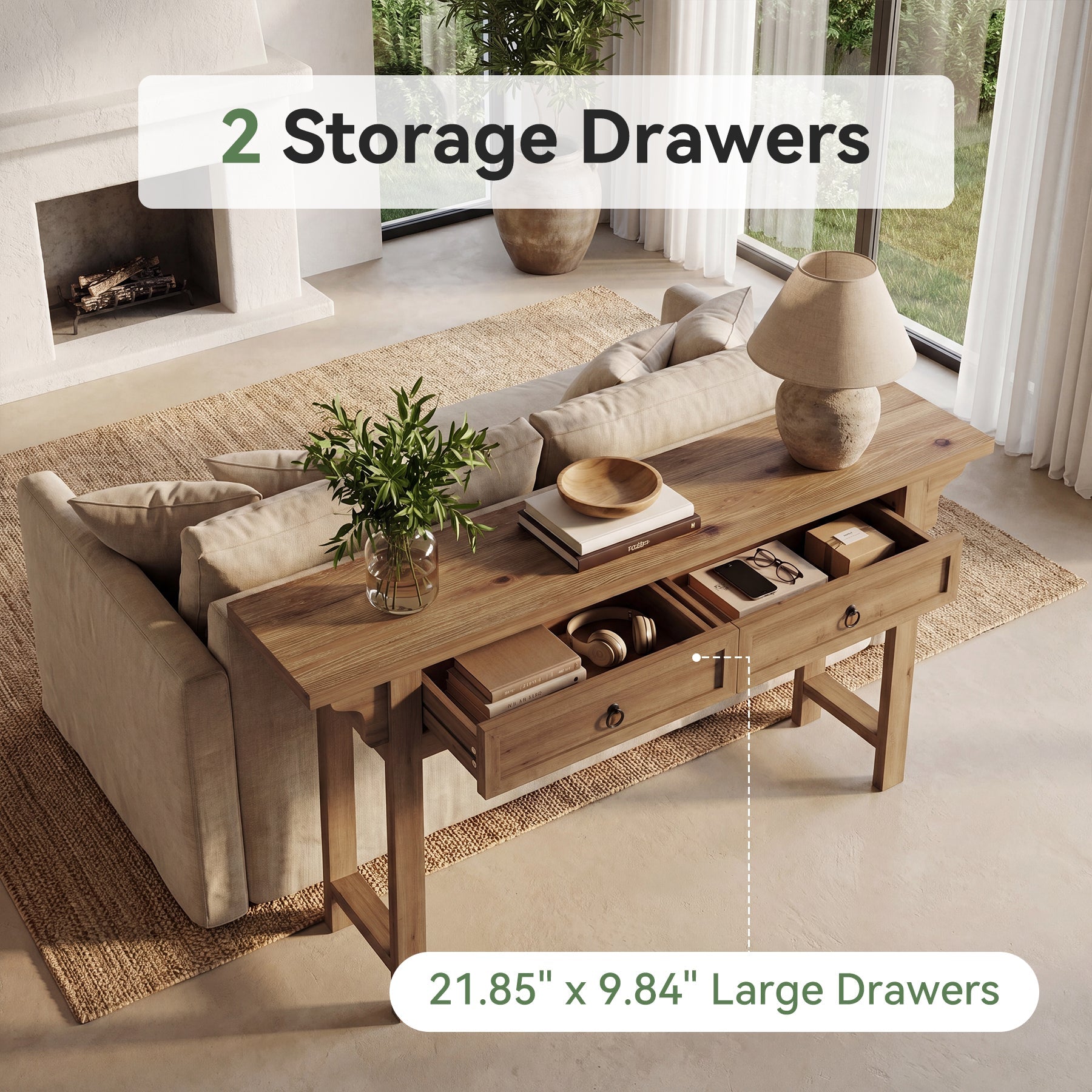 63" Solid Wood Console Table, Farmhouse Sofa Table Entryway Table with 2 Storage Drawers