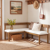Solid Wood L-Shaped Bench, Upholstered Corner Kitchen Bench with Backrest 3
