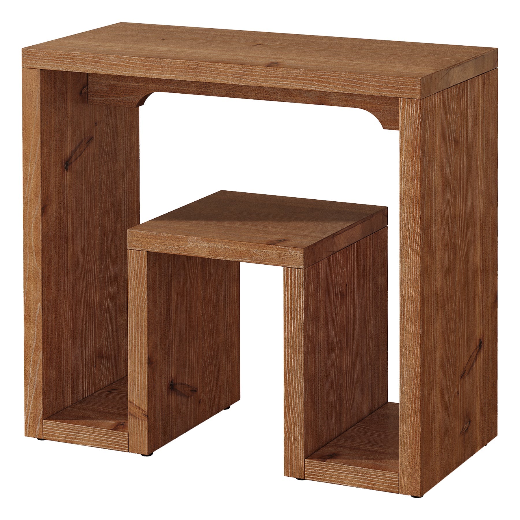 Solid Fir Wood End Table, U-Shaped Farmhouse Side Table Accent Table for Living Room