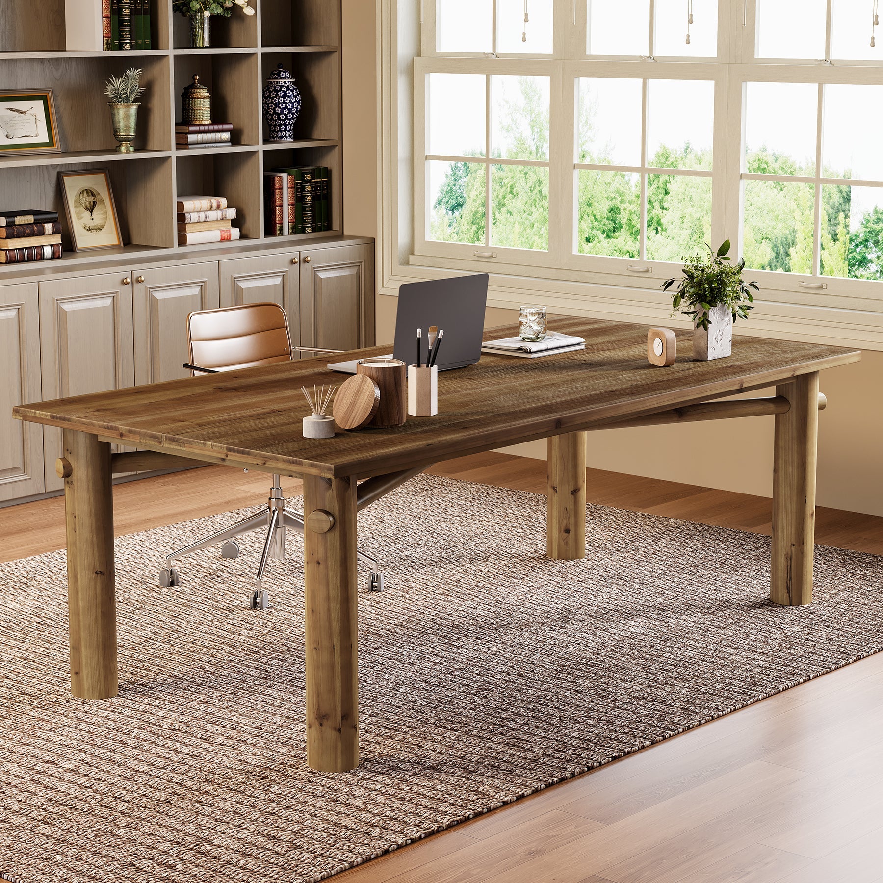Solid Wood Home Office Desk, 62.99" Farmhouse Executive Computer Desk
