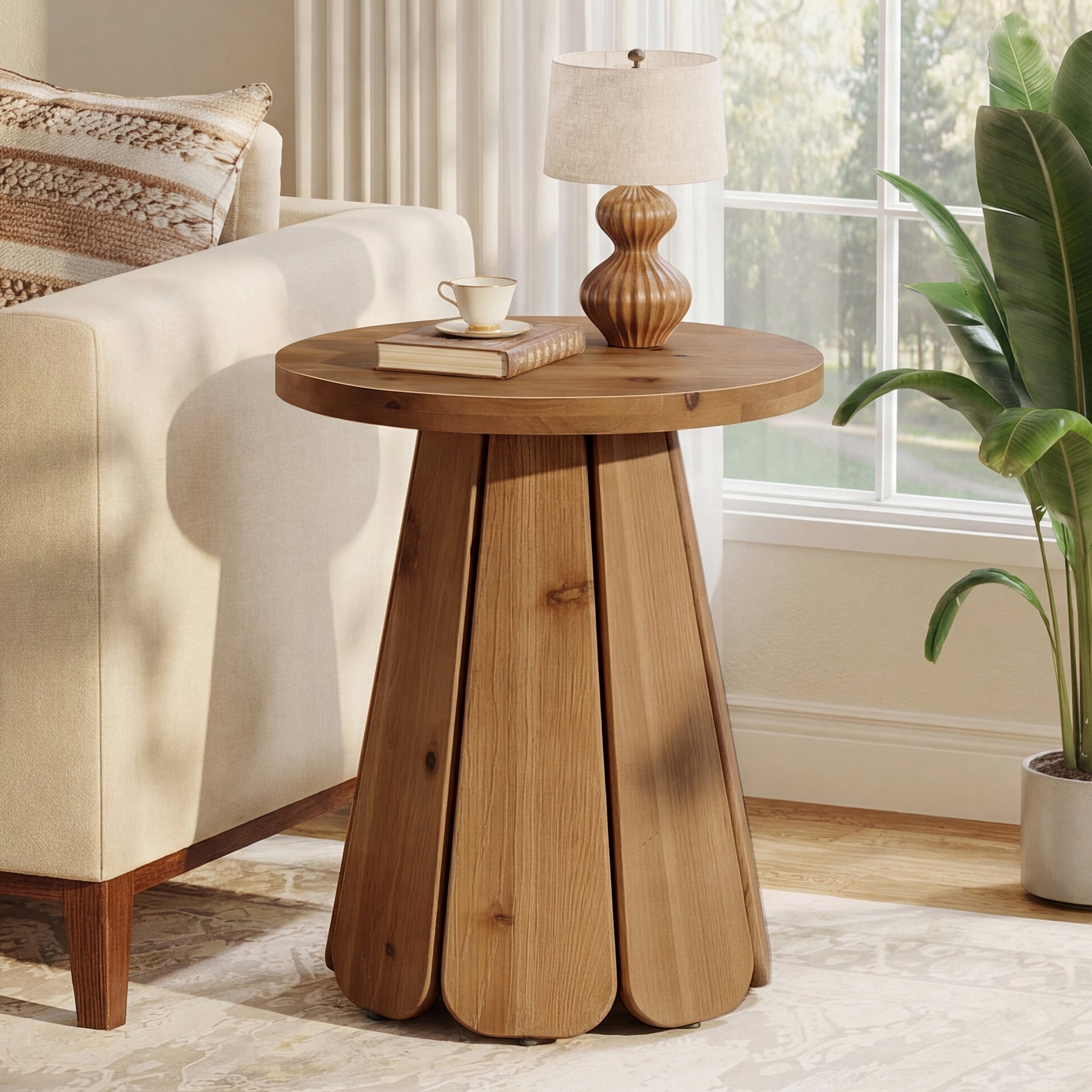 Tribesigns 19.69" Small Round End Table, Mid Century Accent Table for Living Room