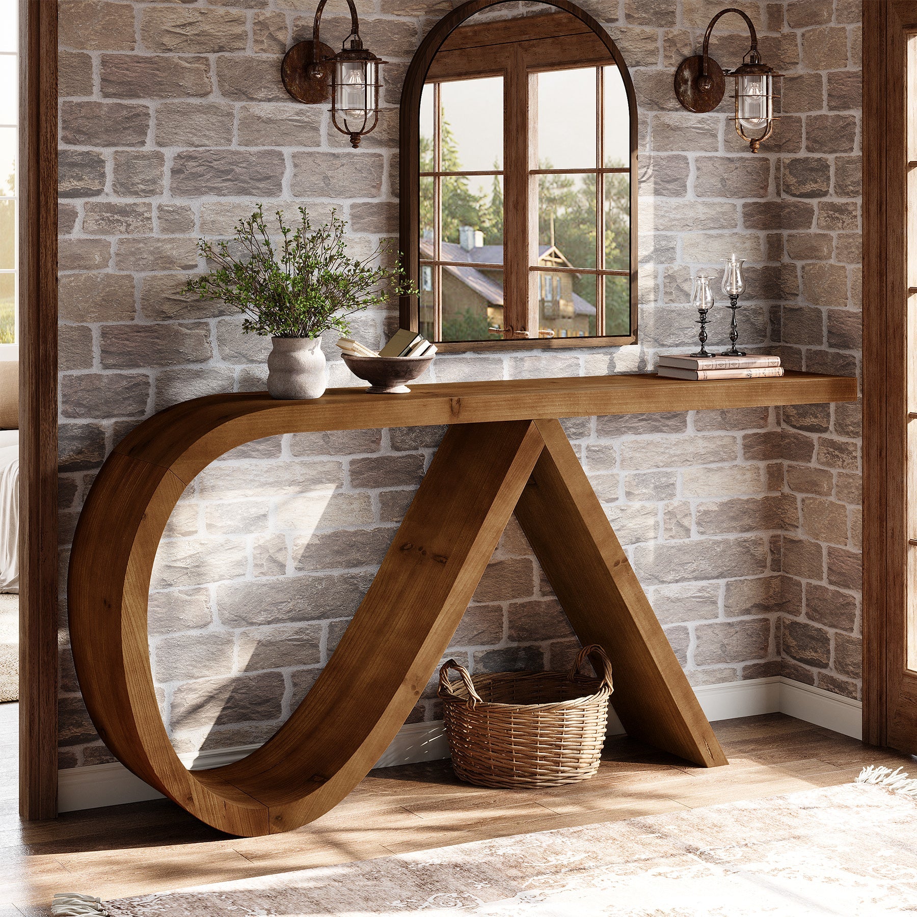 Solid Wood Console Table, 57" Entryway Sofa Table Behind Couch