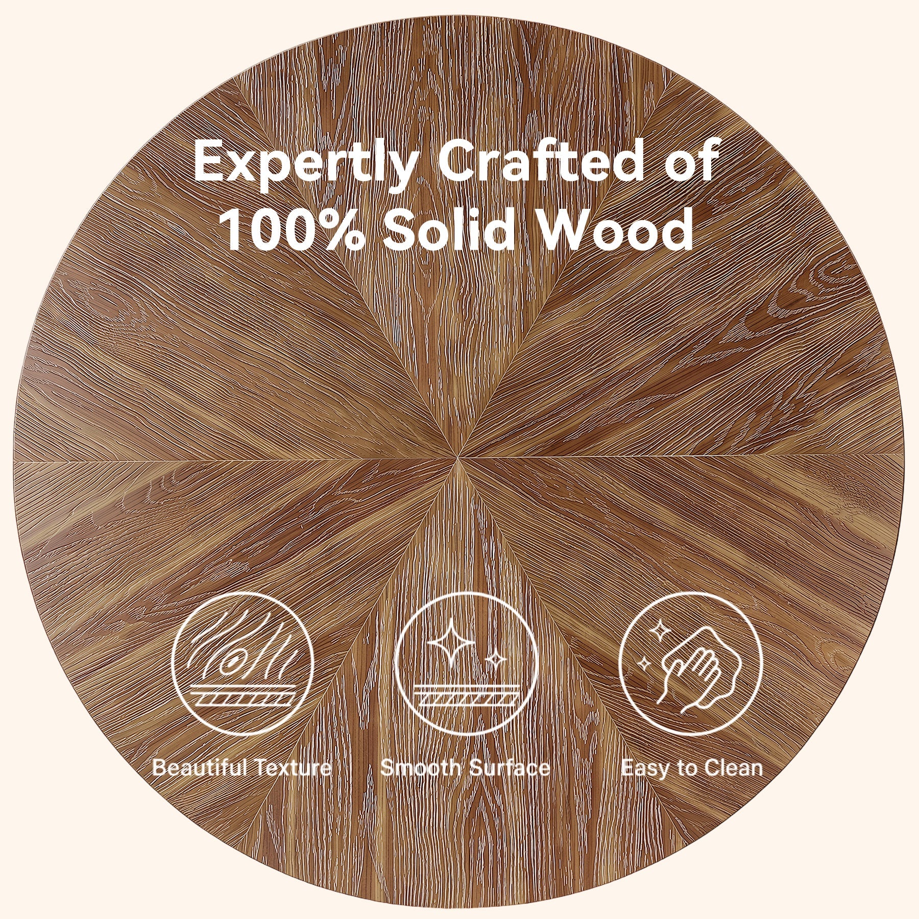 47" Round Farmhouse Dining Table for 6, Solid Wood Kitchen Table, Dining Room Living Room