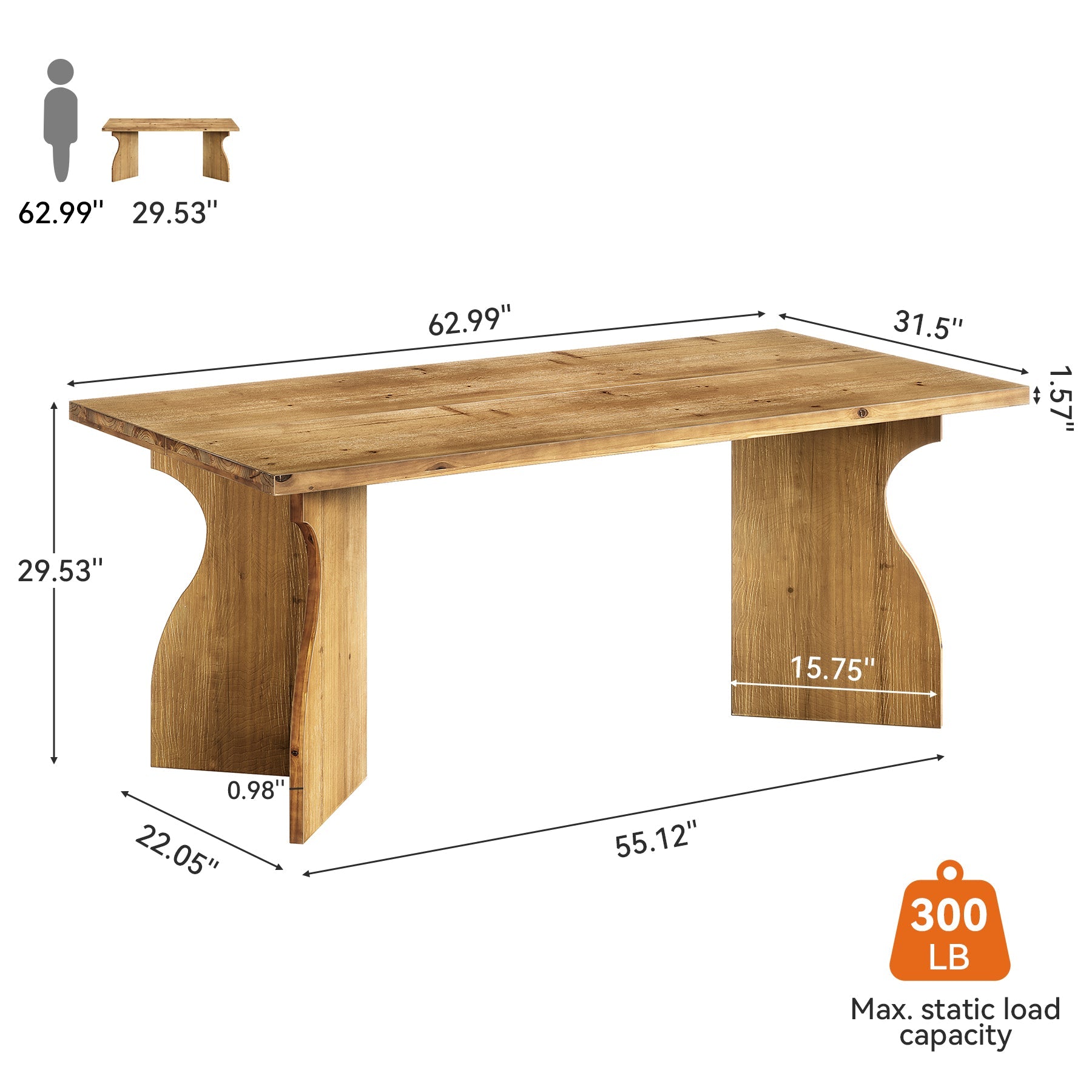 Solid Wood Executive Desk, 63" Office Computer Desk with V-Shaped Legs