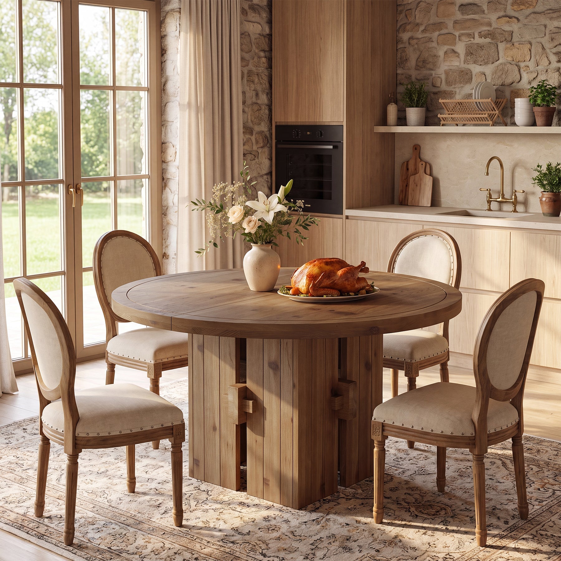 47" Solid Wood Dining Table, Farmhouse Round Kitchen Table for 4-6