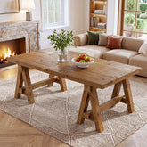 Solid Wood Coffee Table, 47" Farmhouse Center Table with Trestle Base for Living Room 3
