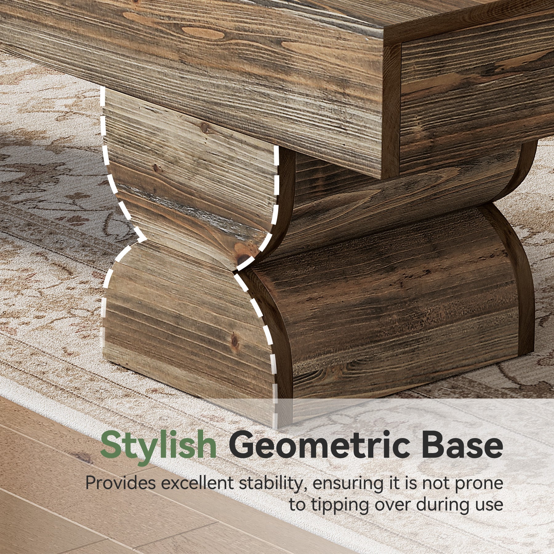 59" Dining Bench, Wood Kitchen Stool with Sturdy Double Pedestal