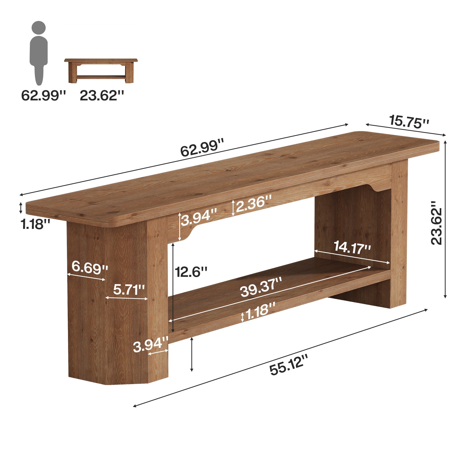Tribesigns 63" Solid Wood TV Stand, Farmhouse Console for Living Room