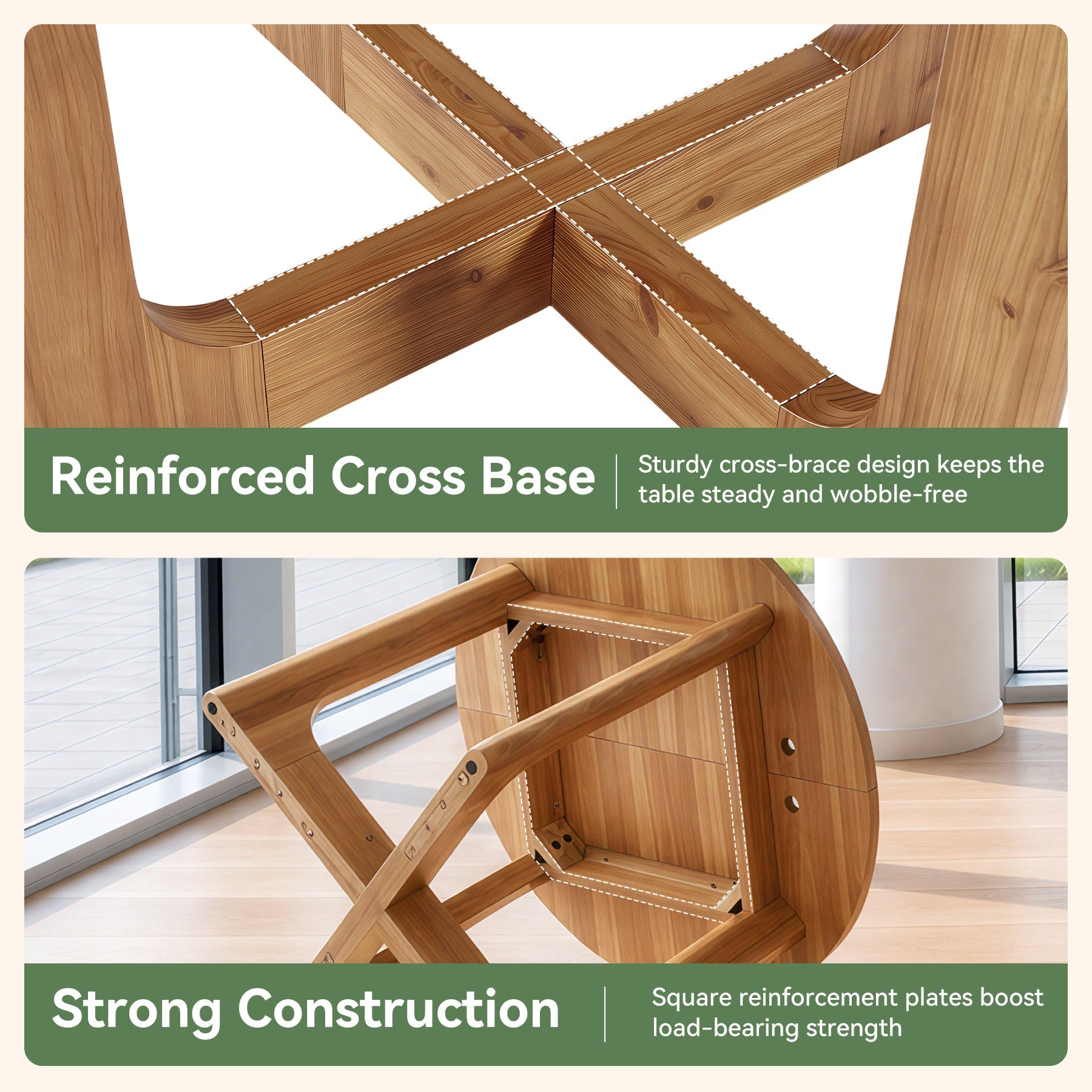 Round Solid Wood Conference Table, 39.4" Meeting Table with Cross Base for Office