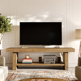 Solid Wood TV Stand for Up to 75 Inch TV, 2-Tier Farmhouse Media Console with Open Shelves 3