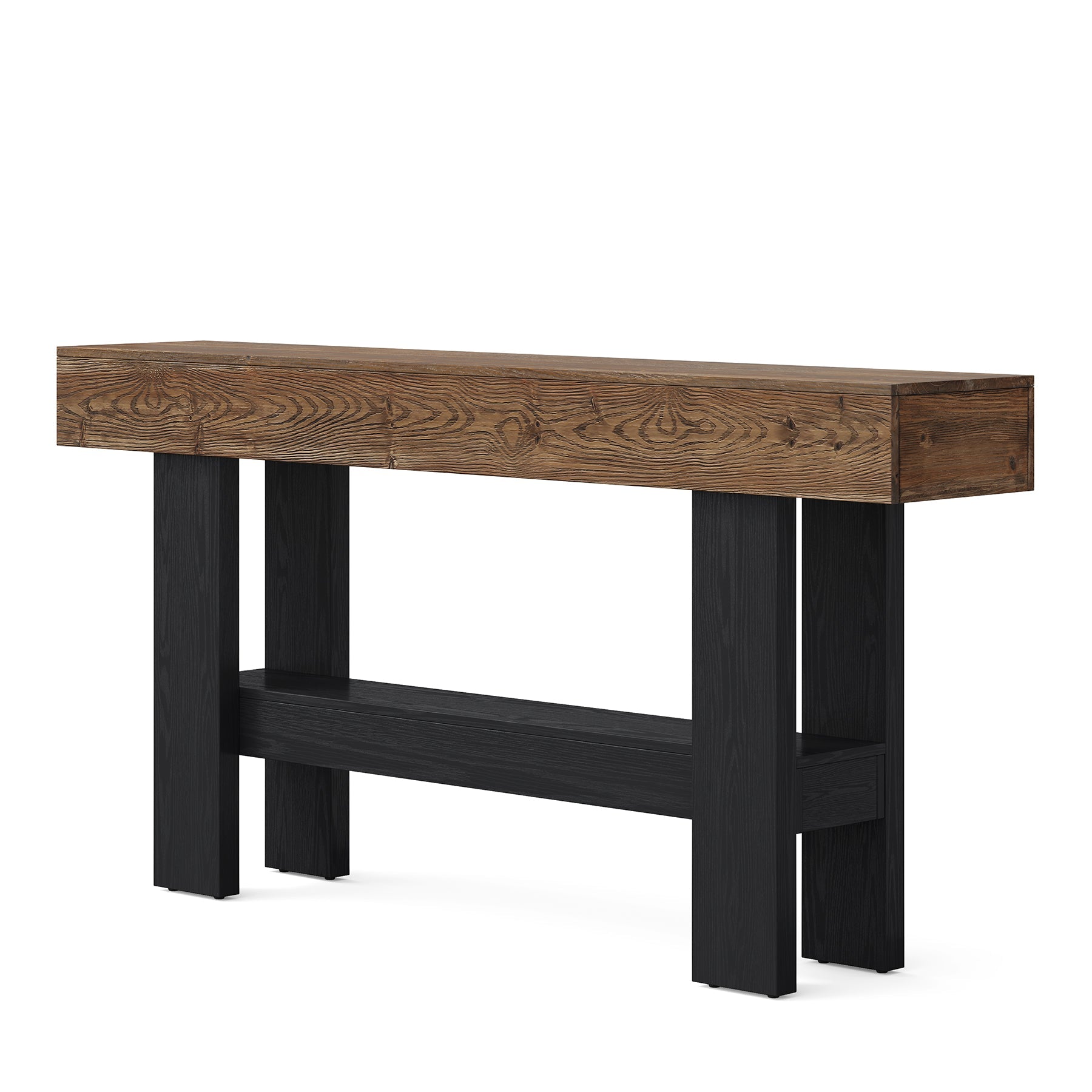 63" Solid Wood Console Table, Narrow Sofa Table with Storage Shelf