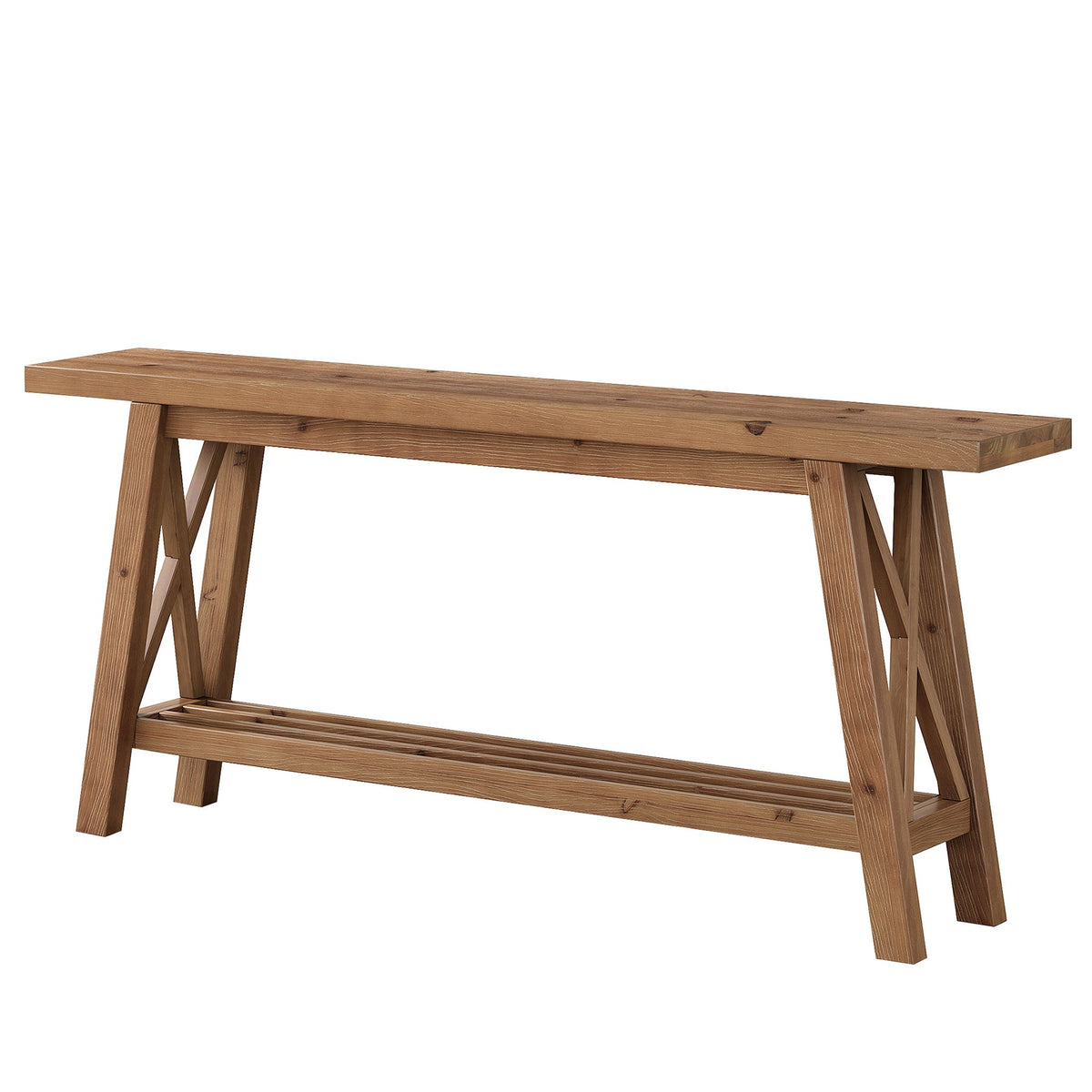 63" Console Table with Storage, Solid Wood X-Brace Sofa Table, 2-Tier Entryway Table