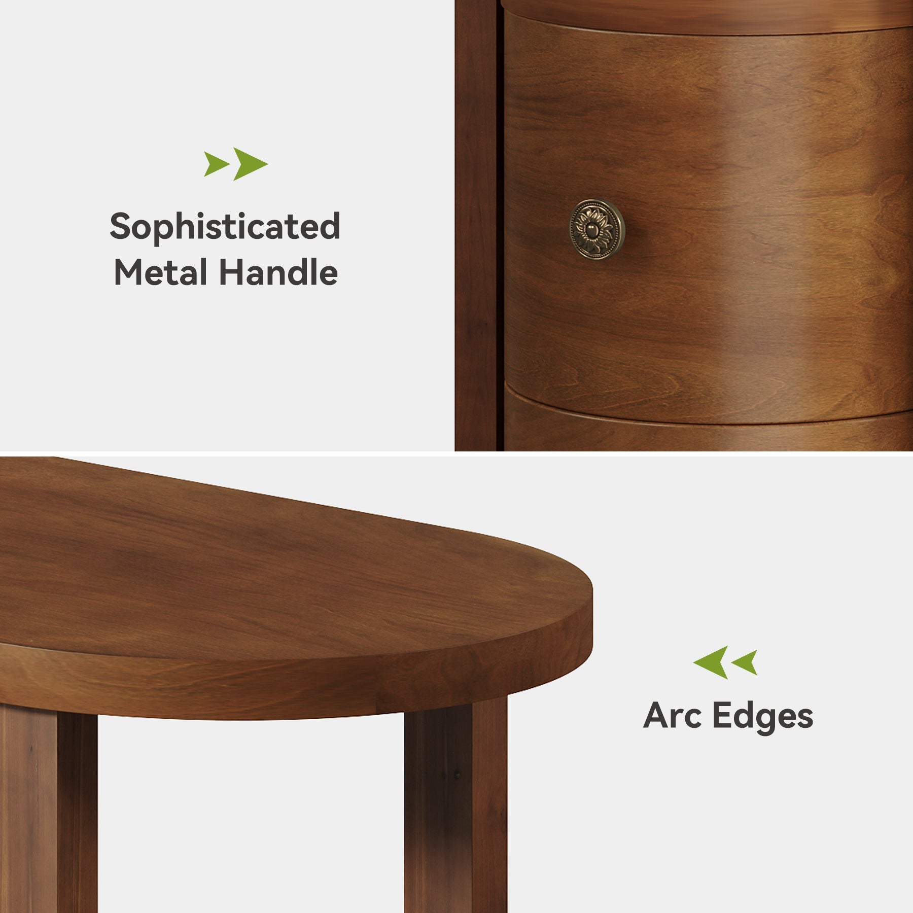 Solid Wood End Table, Slim Side Table with 2 Drawers & Open Shelf