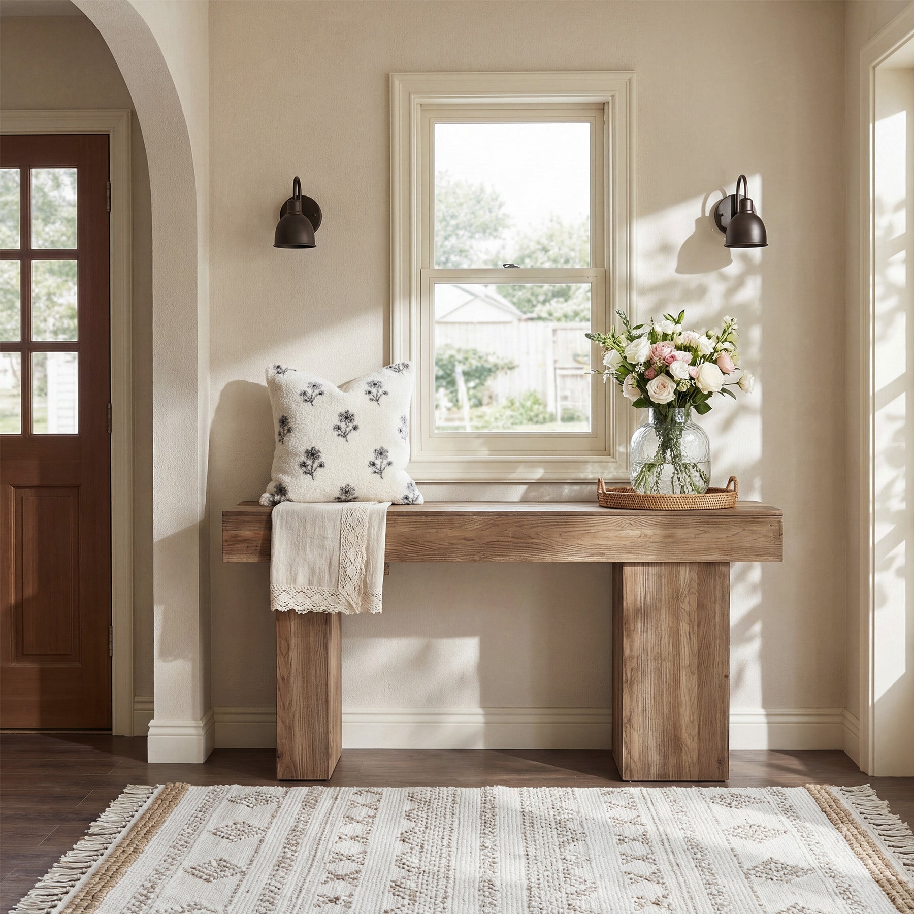 63" Solid Wood Farmhouse Console Table with Artistic Legs, Heavy-Duty Sofa Table