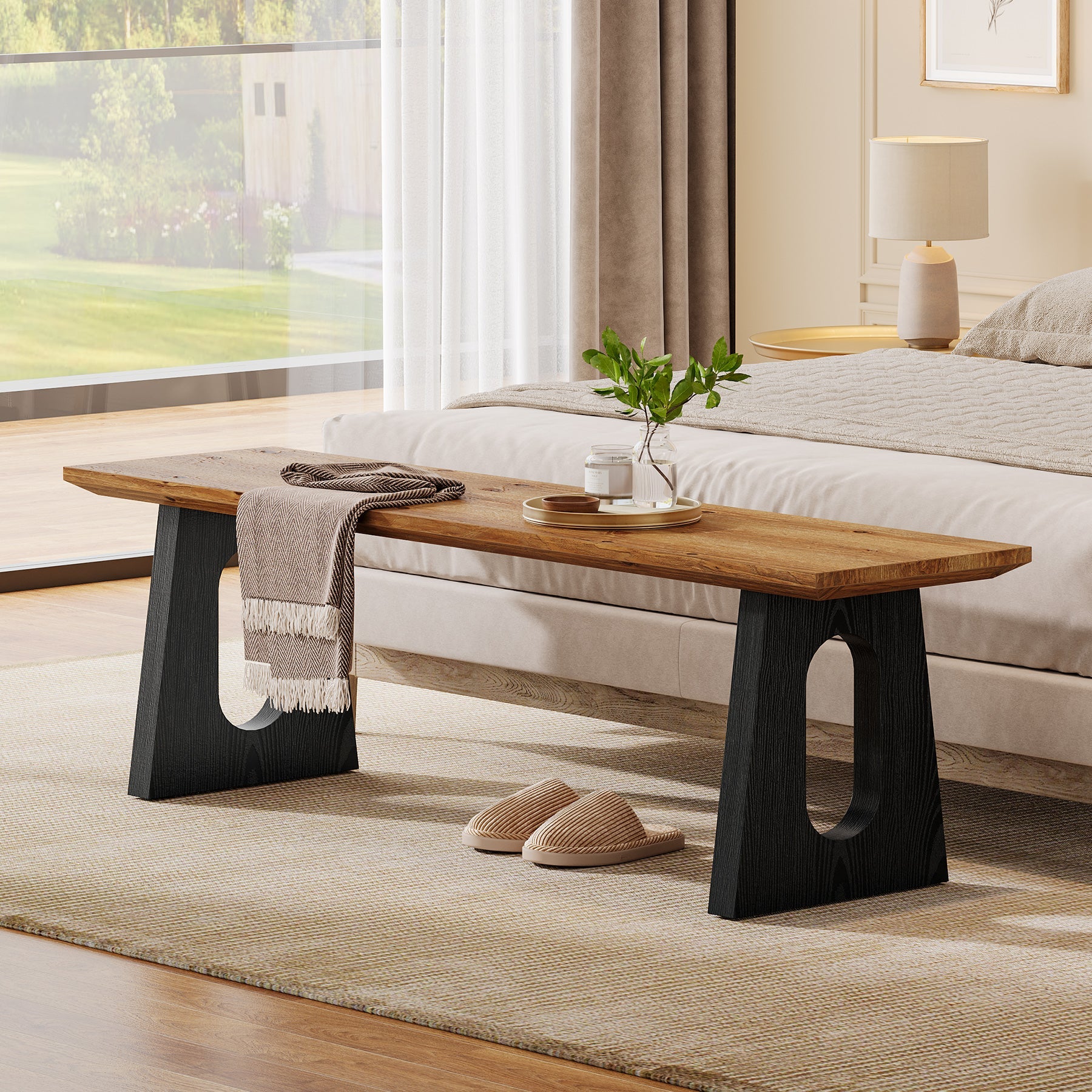 47" Solid Wood Entryway Bench, Farmhouse Shoe Bench for Entrance, Foyer