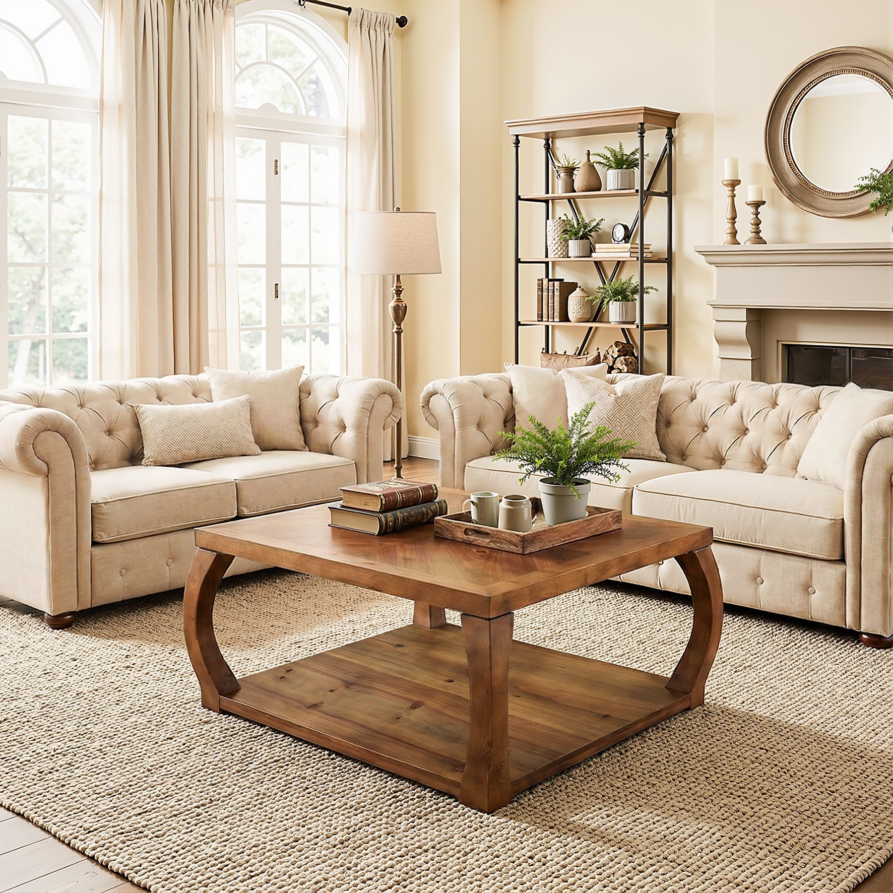 Square Solid Wood Coffee Table, 31.5" Center Table With Storage