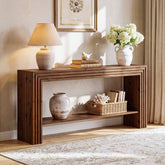 63" Solid Wood Farmhouse Console Table, Entryway & Sofa Table with Storage Shelf 3