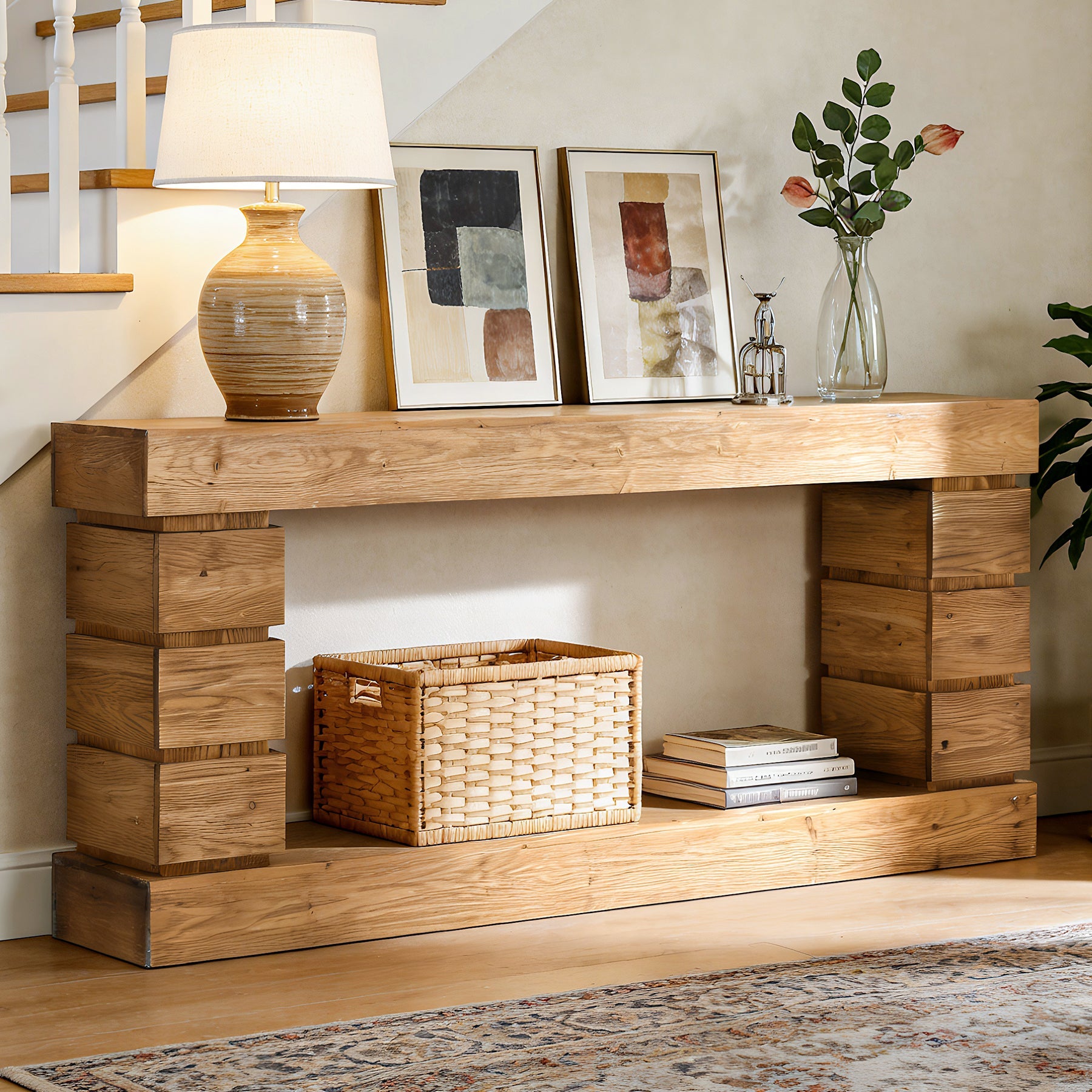 62.9" Solid Wood Console Table with Storage Shelf, Narrow Entryway Sofa Table for Hallway or Living Room
