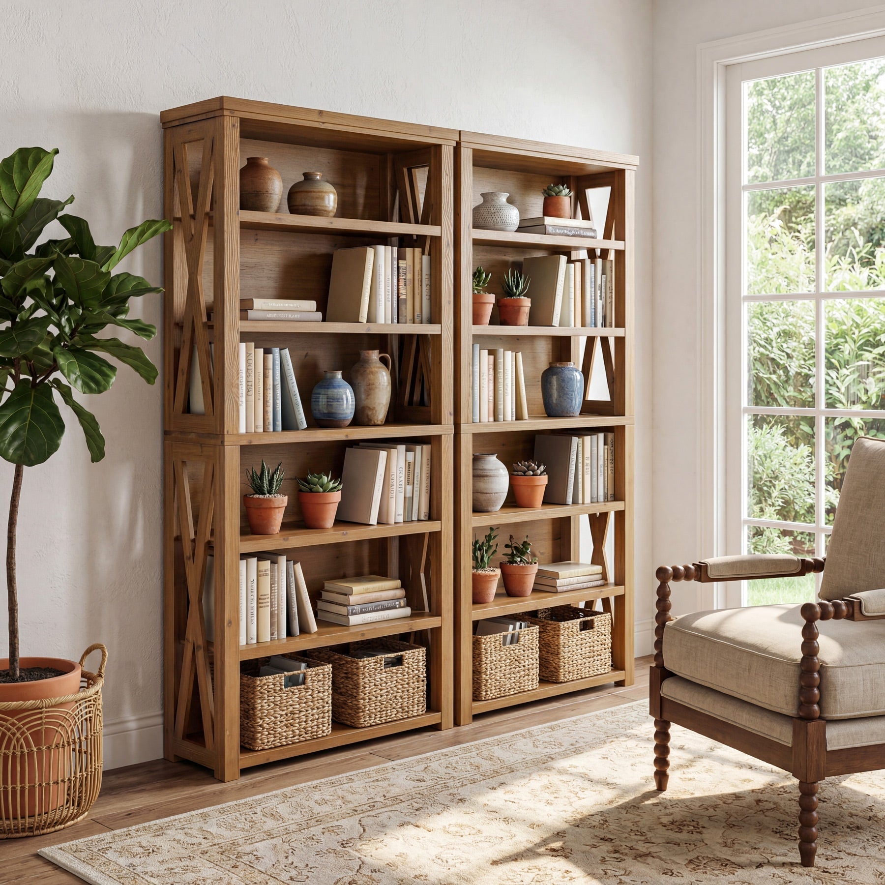 72" Tall Bookshelf, 6-Tier Solid Wood Bookcase with Open Shelves