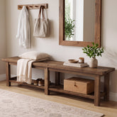 71" Solid Wood Entryway Bench, 2-Tier Shoe Bench End-of-Bed Bench with Open Storage 3