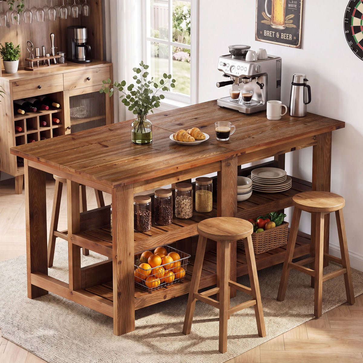 Tribesigns 70.9" Farmhouse Kitchen Island with Seating and Storage, Counter Height Table for Kitchen