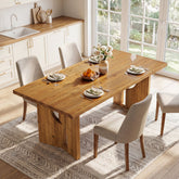 63" Solid Wood Dining Table for 4-6, Farmhouse Kitchen Table with Cutout Bases 3