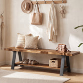 55" Solid Wood Entryway Bench, Farmhouse Shoe Bench with Under Storage Shelf 3