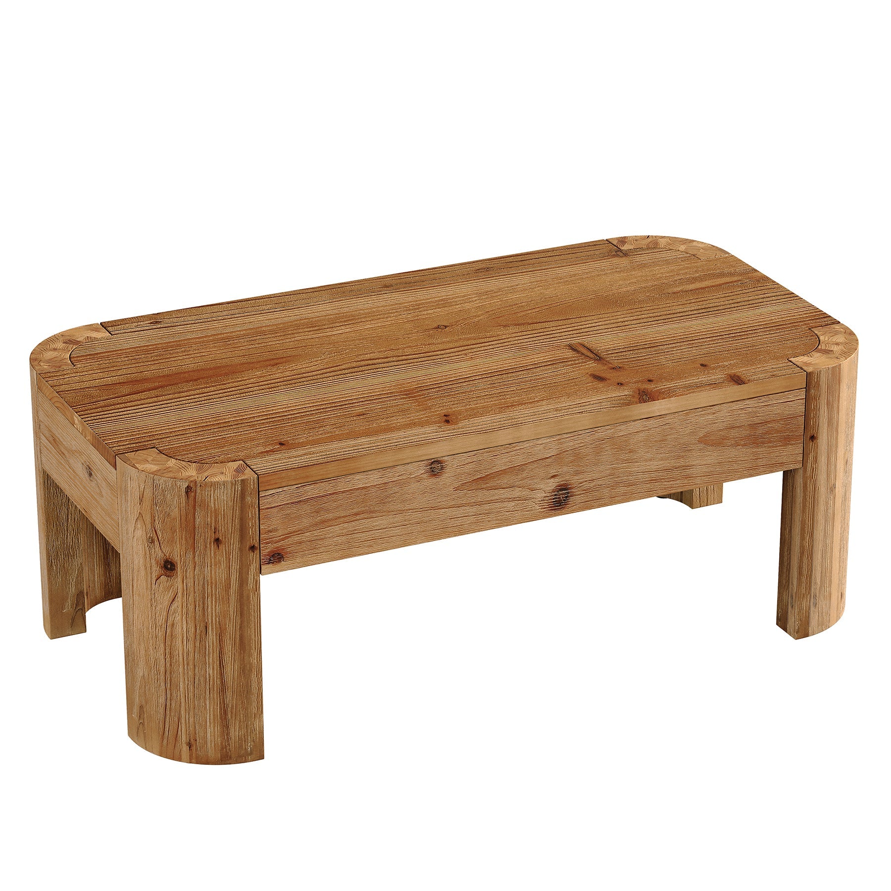 47.24" Solid Wood Coffee Table, Rectangular Center Table with Rounded Corners for Living Room