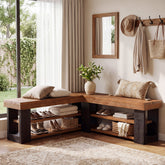 47" L-Shaped Corner Bench, 3-Tier Solid Wood Entryway Bench, Hallway Mudroom 3
