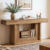 63" Solid Wood Console Table with U-Shaped Base, Farmhouse Narrow Entryway Table with Open Storage Shelf 3