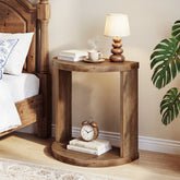 Half Moon Nightstand, Solid Wood Farmhouse Bedside Table with 2-Tier Storage Shelves, Bedroom Living Room 3