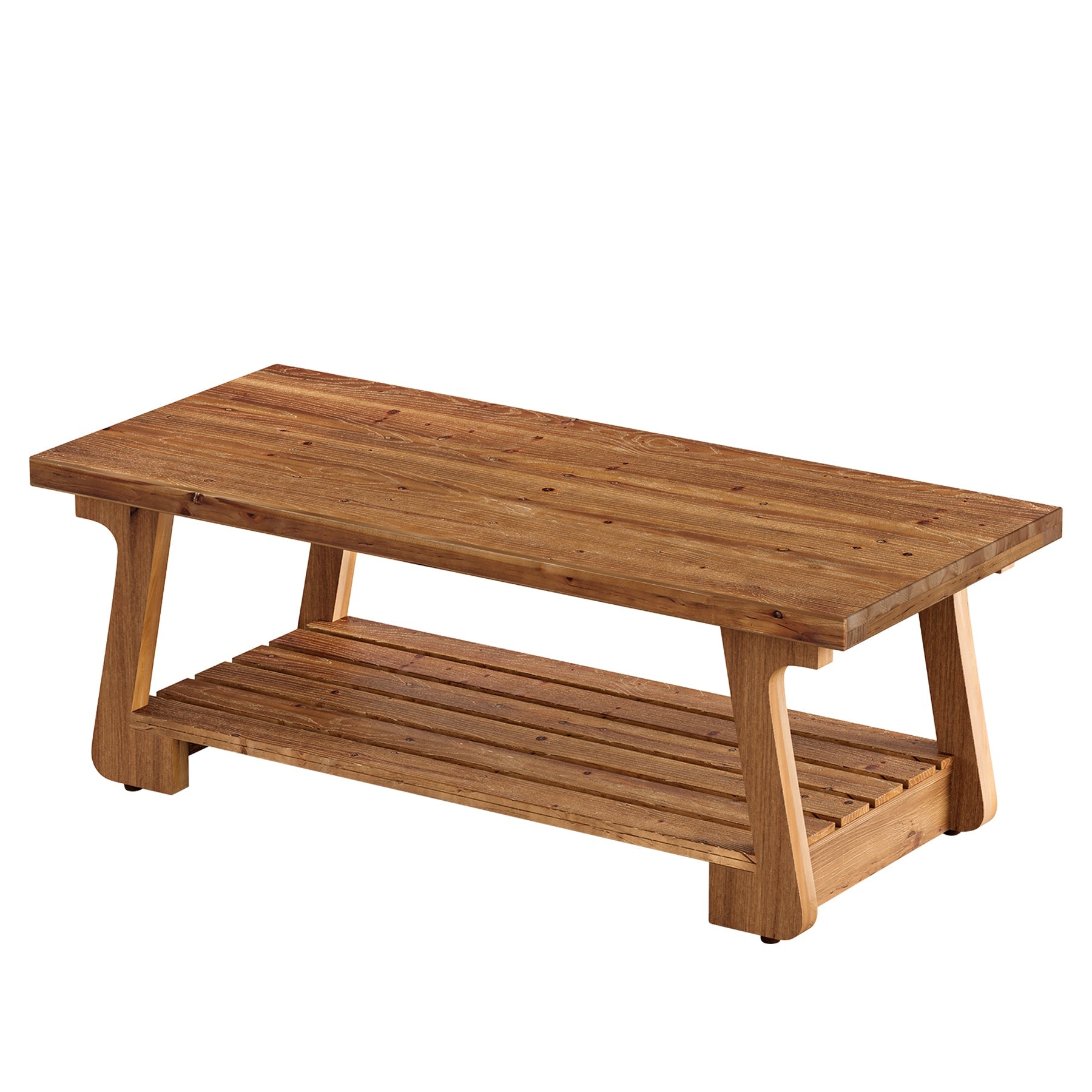 55" Solid Wood Coffee Table, 2-Tier Center Tea Table with Storage Shelf for Living Room