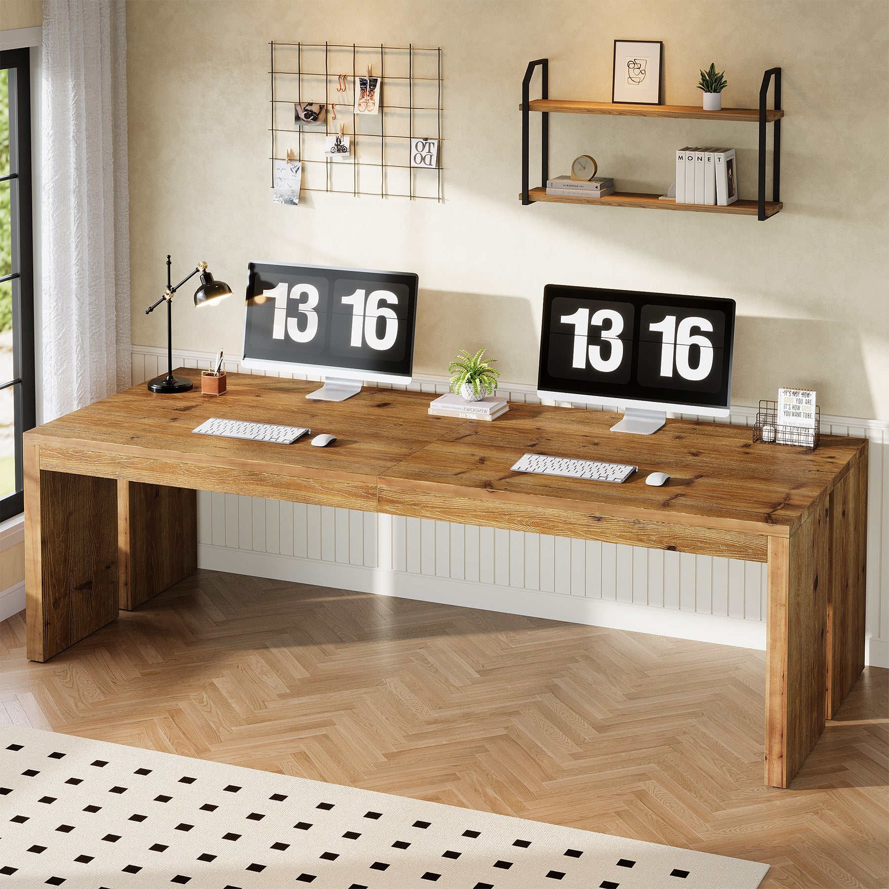78.7" Extra Long Solid Wood Desk for 2 People, Large Home Office Computer Workstation with Heavy-Duty Frame