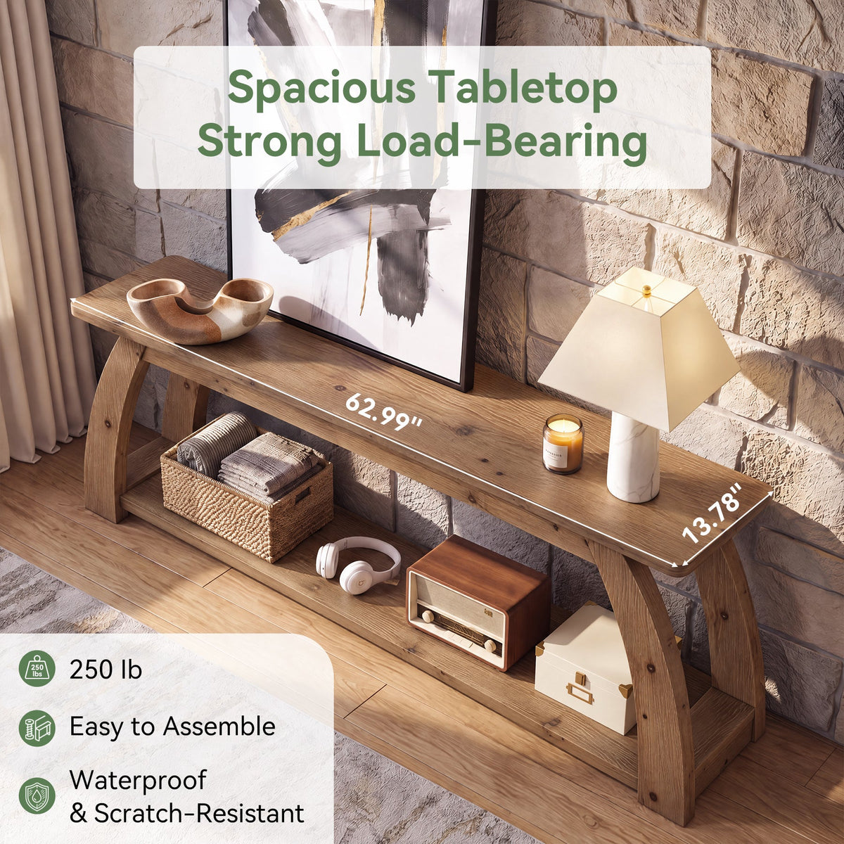 63" Solid Wood TV Stand for up to 75" TVs, 2-Tier  Entertainment Center with Open Storage