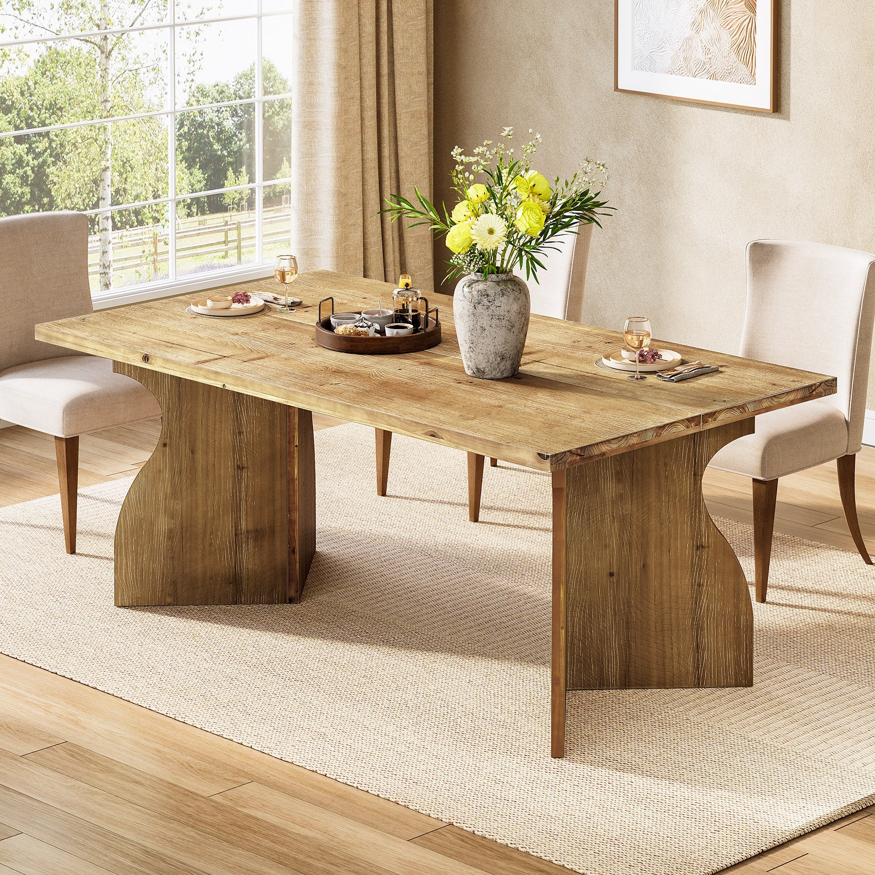 63" Solid Wood Dining Table, Rectangular Kitchen Table For 4-6 People