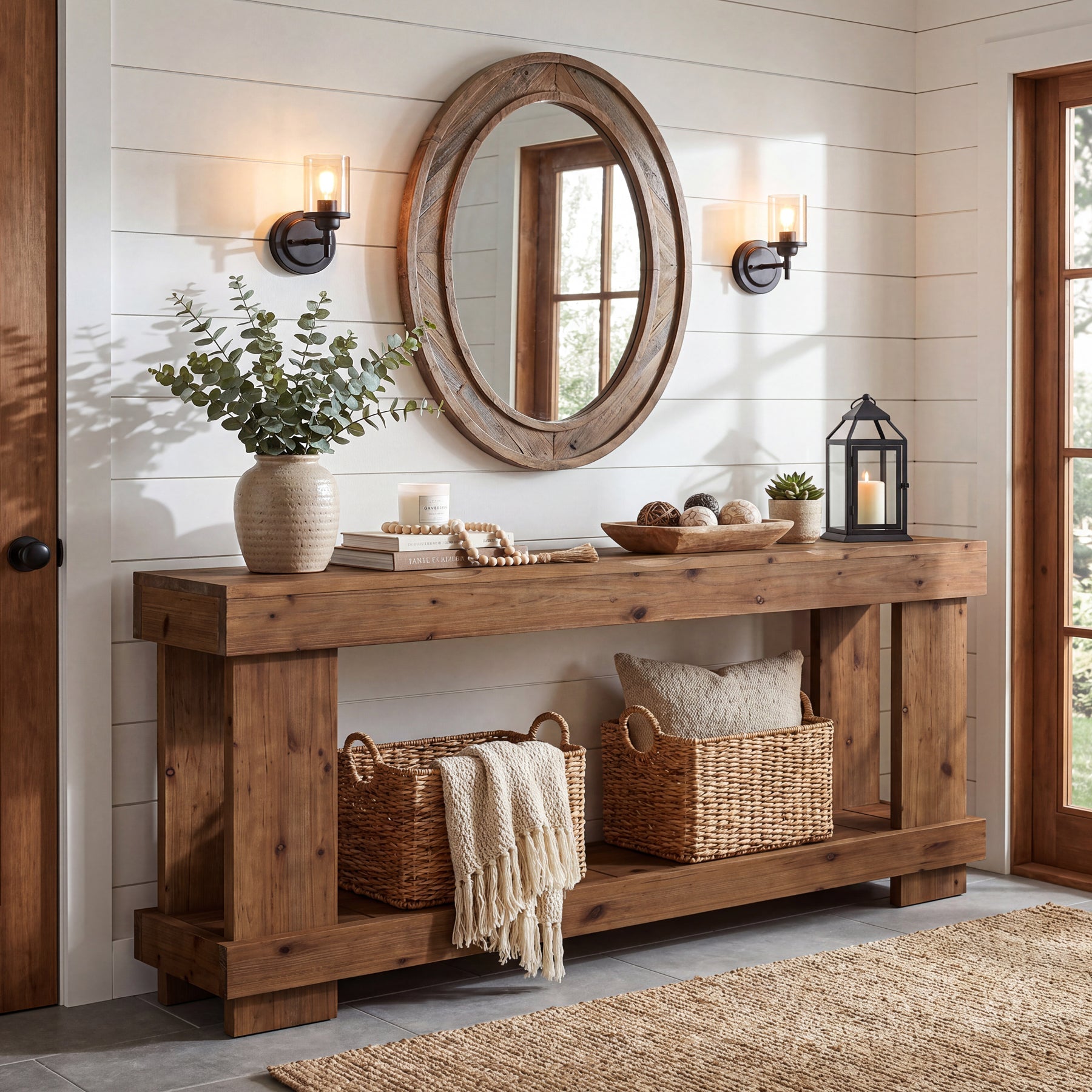 70.87" Solid Wood Console Table, 2-Tier Farmhouse Entryway Table Sofa Table Behind Couch