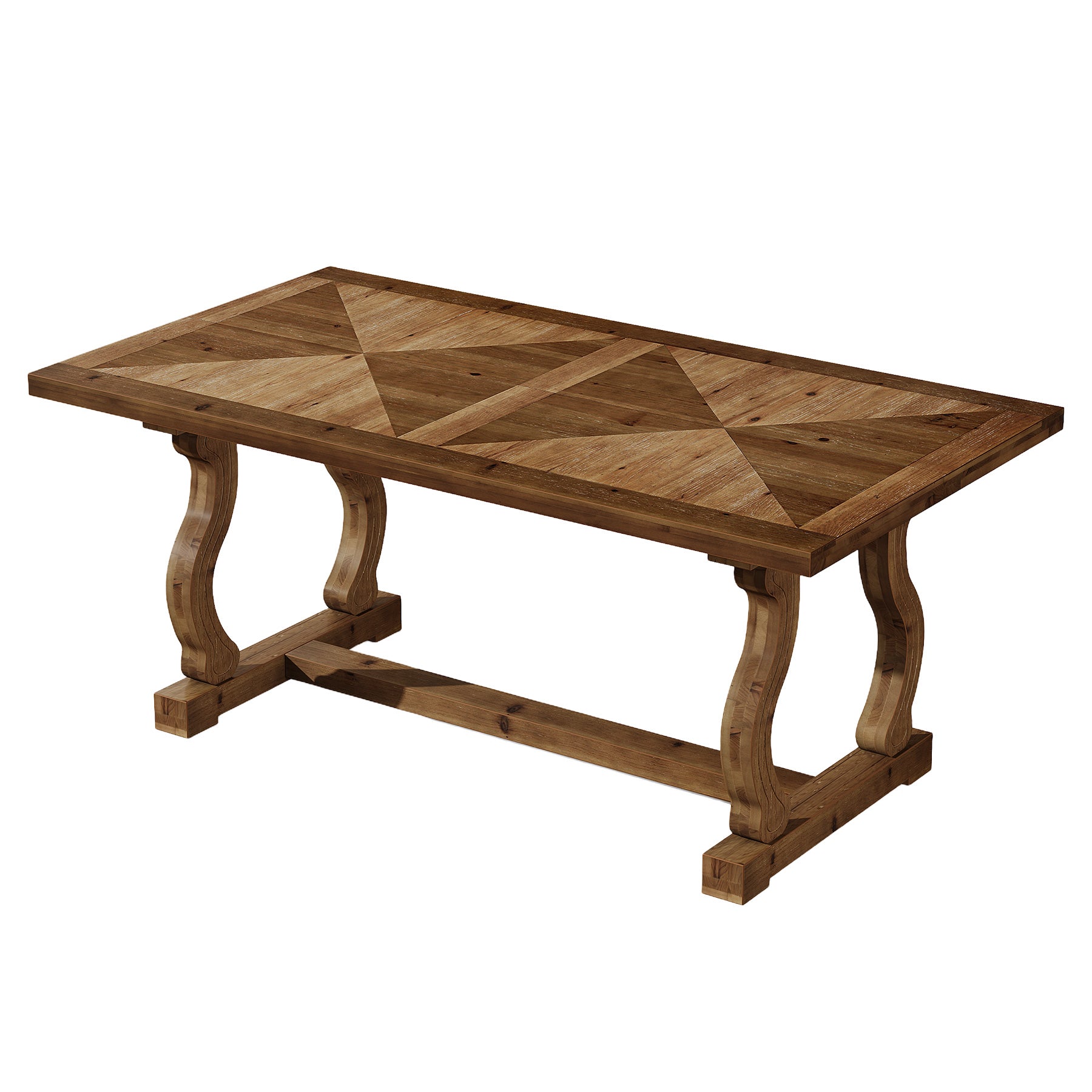 63" Solid Wood Farmhouse Dining Table for 4–6, Rectangular Kitchen Table with Parquetry Top & Scroll Legs