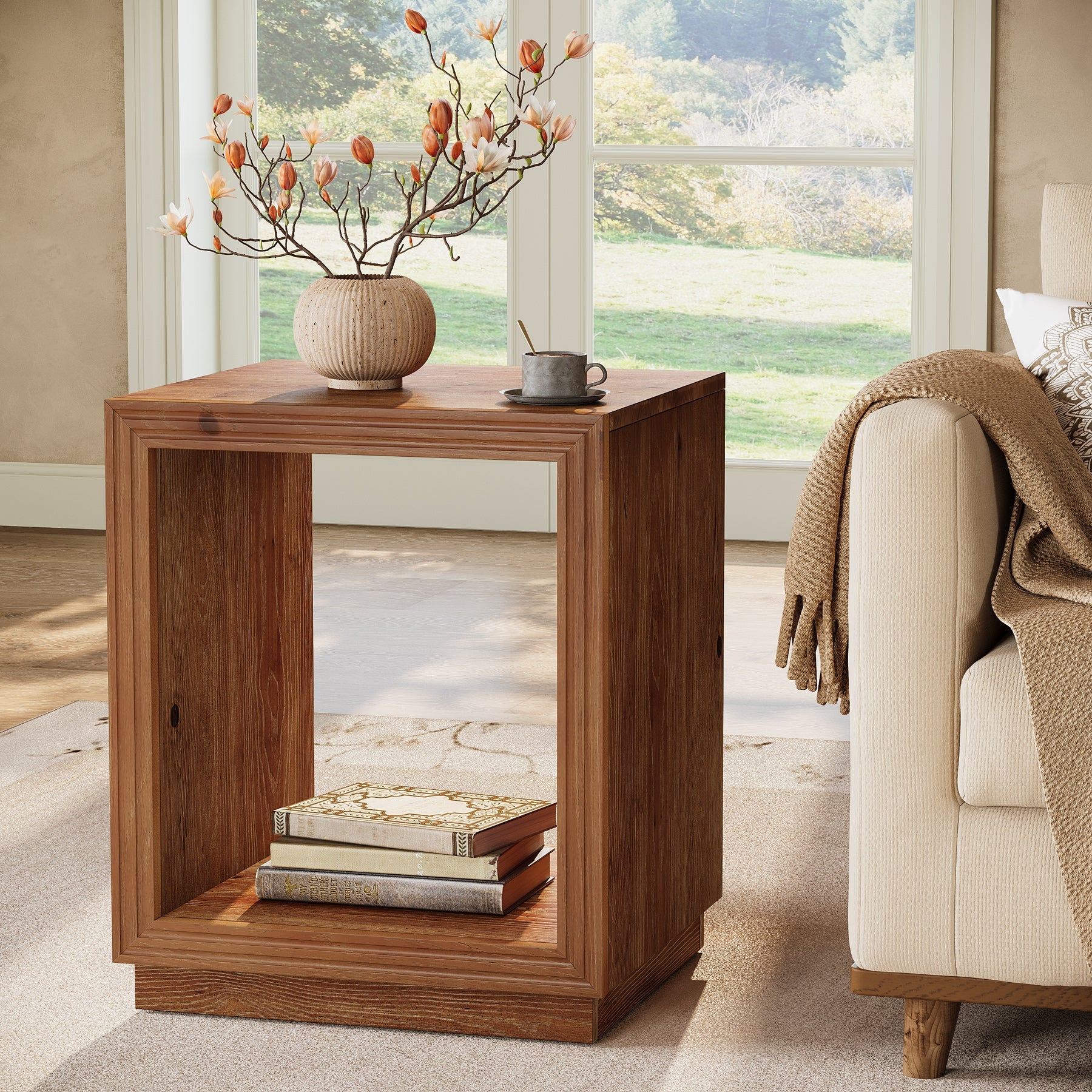 Tribesigns 19.69" Solid Wood Side Table, Rustic 2-Tier Storage End Table for Small Spaces
