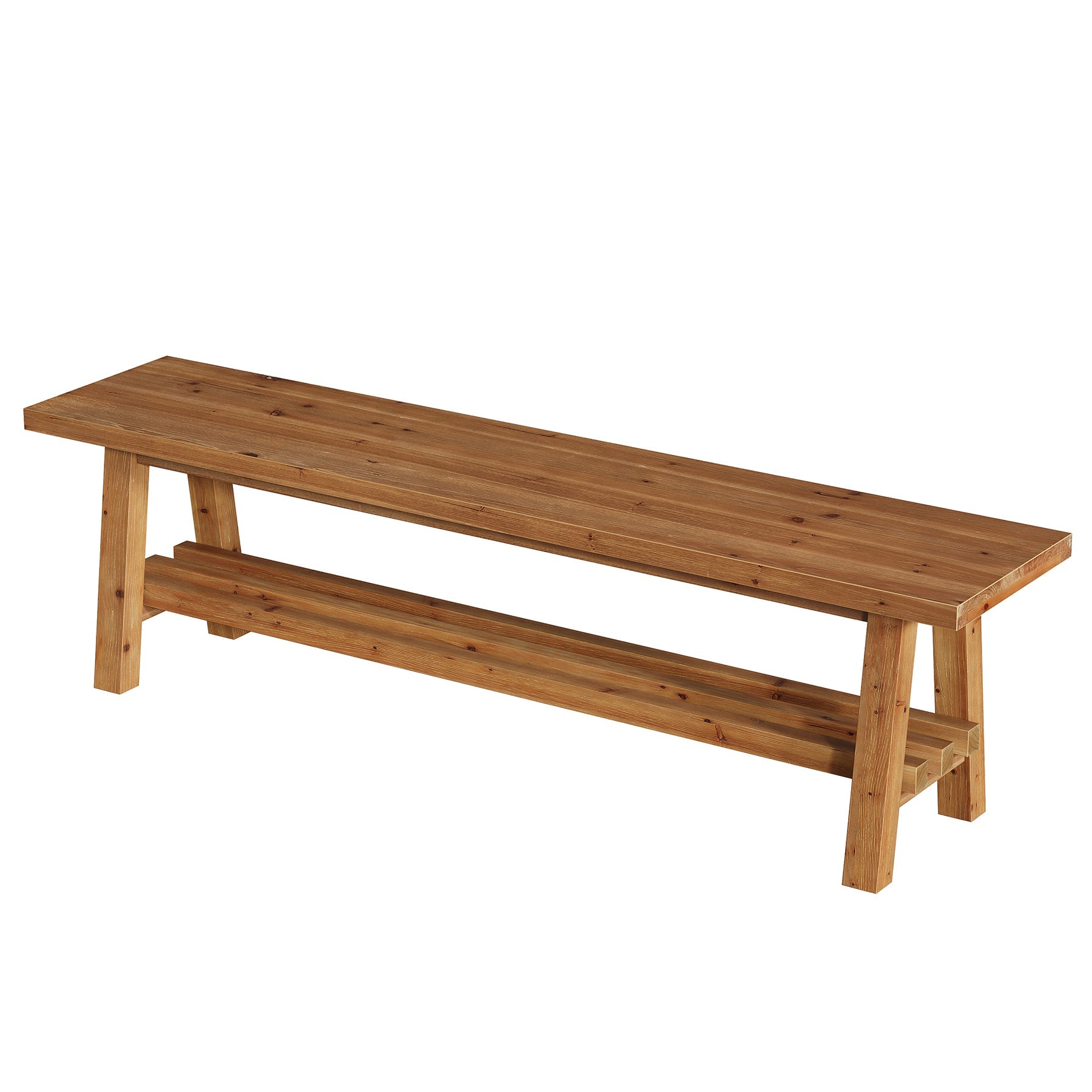 55" Solid Wood Entryway Bench, 2-Tier Shoe Bench with Shelf for Hallway