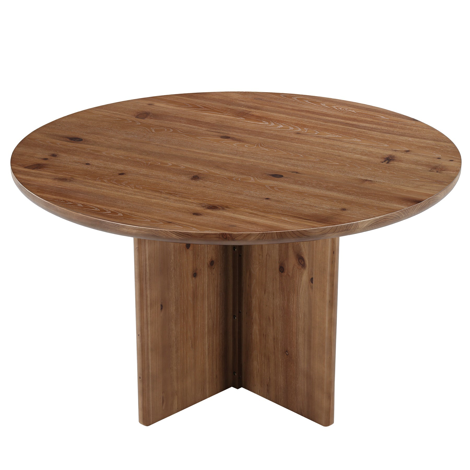 47.2" Round Dining Table, Solid Wood Kitchen Table with Cross Pedestal Base for 4-6