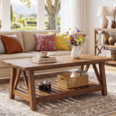 47.24" Farmhouse Solid Wood Coffee Table, Rectangle Center Table with Shelf for Living Room 3