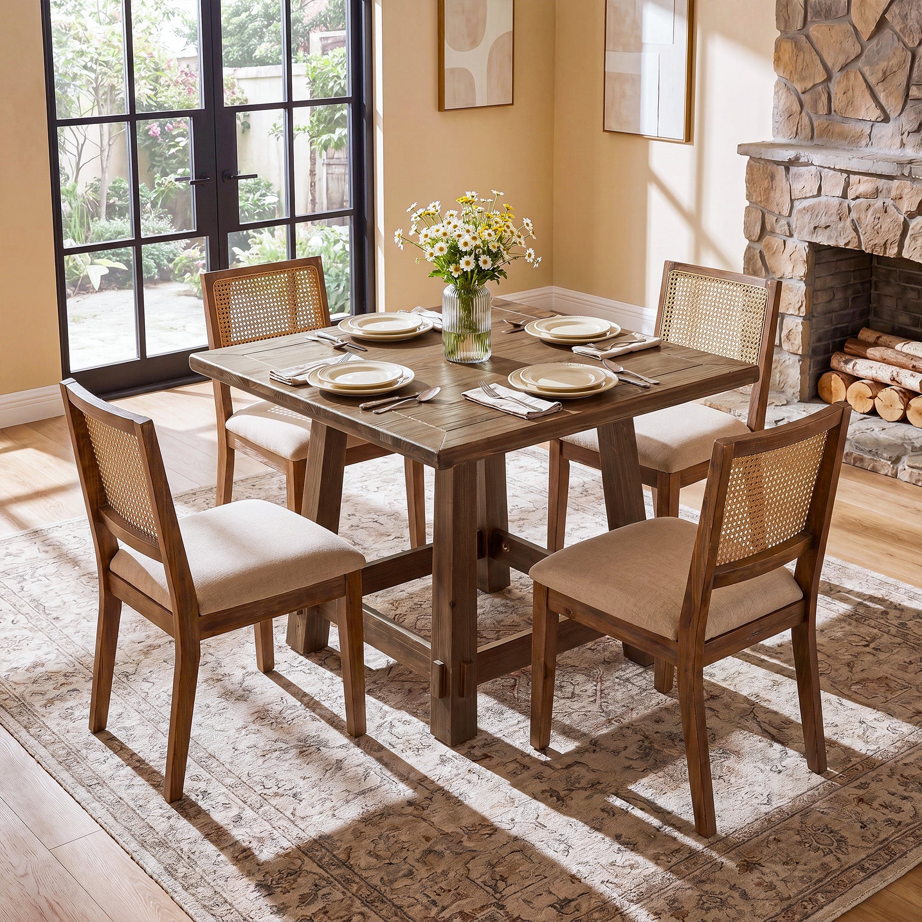 31.5" Solid Wood Dining Table for 4, Small Square Kitchen Table for Dining Room