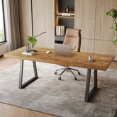 63" Solid Wood Executive Desk, Industrial Computer Laptop Desk Study Writing Table 3