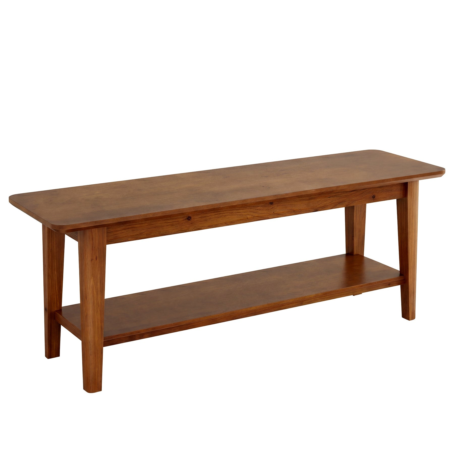 55" Solid Wood Dining Bench, Farmhouse Kitchen Bench with Lower Shelf
