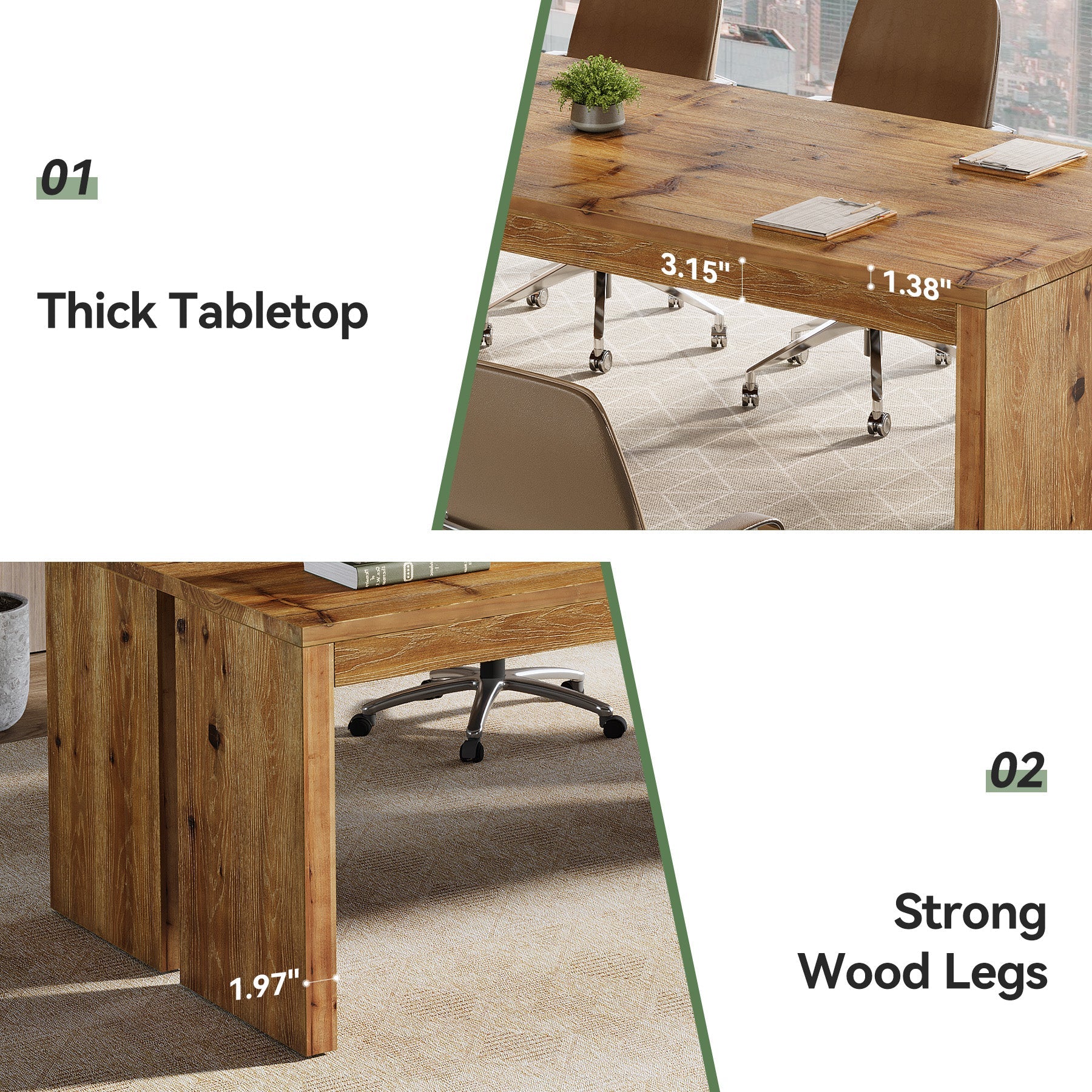 78.7" Extra Long Solid Wood Desk for 2 People, Large Home Office Computer Workstation with Heavy-Duty Frame