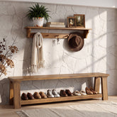 70.87" Solid Wood Entryway Bench, 2-Tier Shoe Bench with Storage Shelf for Hallway 3